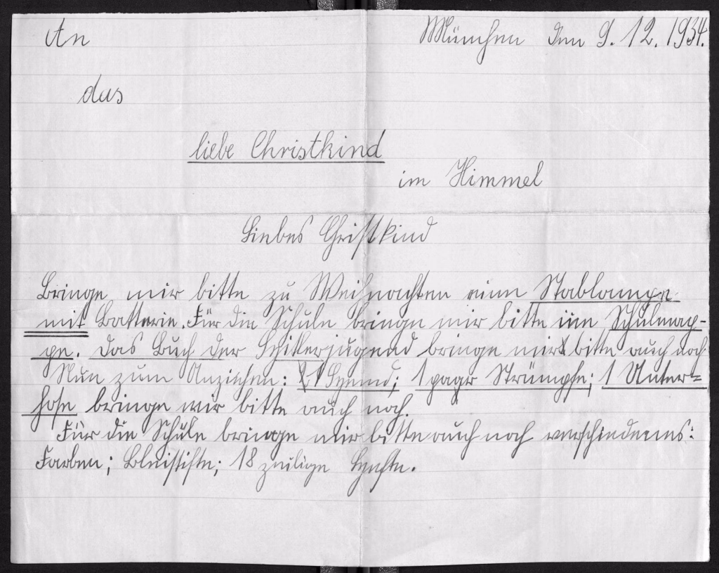 Wunschzettel von Gotthard Spielmann (1923-1945), der im Bestand Familien überliefert ist. Signatur: DE-1992-FAM-0951-01